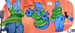  absurd_res ambiguous_gender anthro ass big_breasts big_butt blue&#039;s_clues blue_(blue&#039;s_clues) blue_body blue_eyes blue_fur bodily_fluids bottomless breasts canid canine canis cjfurs clothed clothing curvy_figure dialogue disembodied_hand domestic_dog duo female floppy_ears fur genital_fluids genitals hi_res looking_at_viewer mammal multiple_poses nickelodeon pose pussy pussy_juice smile spots sweater text topwear voluptuous 