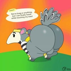  2022 animal_crossing animated anteater anthro antonio_(animal_crossing) ass balls big_ass big_butt breathotter dialogue english_text male male_only nintendo shaking shaking_ass short_playtime solo text thick_thighs thighs twerking 