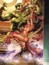  1girls 4_arms a_princess_of_mars armlet ass barsoom belly_chain belly_dancer big_dom_small_sub black_hair blue_eyes bracelet captured dancer dancing defeated dejah_thoris enslaved_royal fit_female four_arms green_martian harem_outfit hourglass_figure ivan_nunes jay_anacleto john_carter_of_mars large_breasts larger_male loincloth long_hair martian monster multiple_arms official_art red_eyes royalty size_difference slave smaller_female voluptuous 