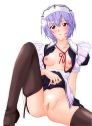  blush breasts clothing count_zero maid maid_headdress neon_genesis_evangelion pussy rei_ayanami small_breasts stockings tagme 