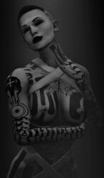  1girls 3d black_and_white breasts female female_only full_body_tattoo grayscale greyscale jack_(mass_effect) mass_effect monochrome nude nude_female sfm skeletron27 solo solo_female source_filmmaker tattoo 