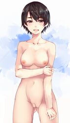 1girls bare_arms bare_ass bare_breasts bare_chest bare_legs bare_midriff bare_shoulders bare_thighs big_breasts black_eyes black_hair blush breasts female female_focus female_only hair hands_on_own_arms happy lisa_mishima looking_at_viewer medium_breasts nekomate14 nipples nude nude_female open_mouth shiny shiny_hair shiny_skin smile smiling smiling_at_viewer terror_in_resonance thick_thighs thighs vagina zankyou_no_terror 
