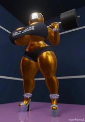  animated anklewear chain_chomp exercise footwear gold_chain_chomp gold_skin high_heels huge_breasts large_breasts mario_(series) massive_breasts metallic_body muscular_female neckwear no_sound sportswear squatting thick_thighs underboob video weightlifting wristwear wyerframez 