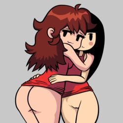  2girls :3 ass bisexual black_hair blush blushing brown_hair female friday_night_funkin girl_(rhythm_heaven_fever) girlfriend_(friday_night_funkin) hand_on_hip huge_ass lesbian looking_at_viewer looking_away_from_viewer looking_back mob_face newgrounds nintendo pussy red_dress rhythm_heaven rhythm_heaven_fever small_waist smug smug_face smug_grin smug_smile thick_thighs thigh_gap thighs yuri 