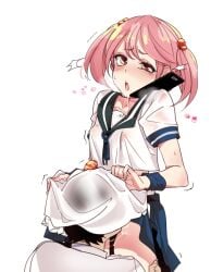  1boy 1girls admiral_(kantai_collection) bell bitchcraft123 cellphone clothes_lift cunnilingus cunnilingus_in_skirt drooling erect_nipples female hair_bell hair_bobbles hair_ornament kantai_collection knighthood oral petite phone pink_eyes pink_hair sazanami_(kantai_collection) short_hair skirt skirt_lift straight twintails 