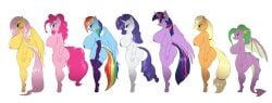  2018 7girls aged_up alicorn anthro applejack_(mlp) armwear big_breasts blonde_hair blush breasts clothing dragon equine female fluttershy_(mlp) friendship_is_magic green_eyes group hasbro hi_res horn huge_breasts legwear looking_at_viewer mammal multicolored_hair my_little_pony naked nipples nude pegasus pink_hair pinkie_pie_(mlp) rainbow_dash_(mlp) rainbow_hair rarity_(mlp) rule_63 simple_background slit_pupils smile spike_(mlp) suirano twilight_sparkle_(mlp) unicorn white_background wings 
