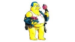  balls belly big_belly blue_hair bottomless bottomless_male chief_wiggum clothed doughnut fat fat_man food gun hair male male_only obese obese_male overweight overweight_male penis peterdamart police shirt solo the_simpsons white_shirt yellow_balls yellow_penis yellow_skin 