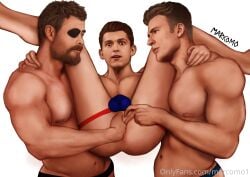 3boys actor anal_fingering avengers captain_america captain_america_(series) celebrity chris_evans chris_hemsworth fingering gay gay_sex human human_only in_character jockstrap light-skinned_male light_skin looking_at_viewer male male_only marcomo marvel marvel_cinematic_universe muscular muscular_male peter_parker spider-man spider-man_(series) spread_legs steve_rogers thor_(marvel) thor_(series) tom_holland yaoi