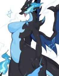  1girls 2023 anthro big_breasts black_body blue_flame breasts charizard dragon dragon_girl dragon_tail dragon_wings fangs featureless_breasts featureless_crotch female female_only furry furry_only generation_1_pokemon huge_breasts mega_charizard_x mega_evolution open_mouth pok&eacute;mon_(species) pokemon pokemon_(species) pokemon_xy red_eyes simple_background tail teeth tongue tongue_out usa37107692 wings 
