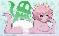  1girls big_breasts breasts diaper female messy_diaper mina_ashido my_hero_academia pink_hair pink_skin scat smelly_diaper soiling solo_female stink_lines stinky stinky_butt thepaddedroom 