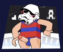  blush body_hair clothing erection genitals heart hot_tub human human_only lego lego_star_wars looking_at_viewer male male_only mammal naughtybassard nipples not_furry penis solo star_wars stormtrooper swimwear torquewintress 