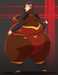  1girls ass avatar_the_last_airbender back_view bbw belly big_ass big_belly big_breasts bottom_heavy breasts brown_hair bubble_butt clothing fat female gigantic_breasts huge_ass massive_ass obese overweight overweight_female p&#039;li seriojainc solo_female the_legend_of_korra thick_thighs thunder_thighs wide_hips 
