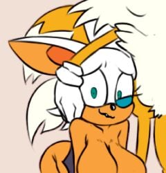  1boy 1girls anthro bat female fox hand_on_head head_on_hip large_breasts large_penis male meme older_female rouge_the_bat sonic_(series) sonic_the_hedgehog_(series) tails terrible_the_drawfag worried younger_male 