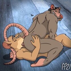 2boys anal anilingus anthro anus artist_name basil_(disney) brown_body brown_fur character_name closed_eyes copyright_name disney duo fabfelipe feet fur gay hair hand_on_butt hi_res kneeling looking_at_another lying male male/male male_only mammal mouse murid murine on_back oral professor_ratigan raised_tail rimjob rimming rodent sex signature tagme the_great_mouse_detective yaoi 