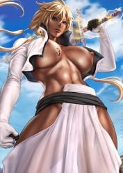  1girls abs arrancar big_breasts bleach breasts cleavage clothed clothing dandon_fuga dark-skinned_female dark_skin female female_only hakama large_breasts looking_at_viewer muscle muscle_tone muscles muscular muscular_female shounen_jump six_pack solo tia_harribel toned toned_female 