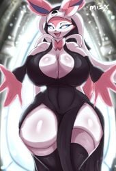  anthro arms_open furry huge_breasts misx nun pok&eacute;mon_(species) pokemon pokemon seductive sylveon thick_thighs thighhighs voluptuous wide_hips 