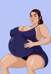  1girls belly big_belly big_breasts blush breasts brown_hair female ggfgvmhdhd nipple_bulge one-piece_swimsuit original_character pregnant 