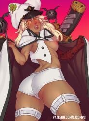  1girls areolae blonde_hair breasts dark-skinned_female dark_skin djcomps female female_focus female_only fizzz guilty_gear long_hair looking_back nipples ramlethal_valentine 