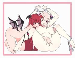  2girls :3 absurd_res ahoge alien_girl belly belly_button biting biting_nipple blush bondage chubby chubby_female colored demon_girl demon_horns demon_tail demon_wings female_focus female_only fingering fondling_breast hair_ornament hair_ribbon hand_cuffs horns iku_hoshifuri large_ass large_breasts large_nipples lesbian_sex long_hair long_nails luto_araka moaning moaning_in_pleasure multiple_girls nail_polish nipples noality nude nude_female on_back on_knees pink_eyes pink_hair playing_with_breasts playing_with_nipple prism_project puffy_nipples red_eyes red_hair slightly_chubby small_dom_big_sub spread_legs succubus succubus_horns succubus_tail succubus_wings sucking_breasts sucking_nipples tail thick_ass thick_thighs tummy twintails virtual_youtuber white_background wings yuri 