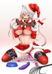 10s alisa_ilinichina_amiella animal_ears areola_slip ball_gag bdsm bell blue_eyes blush bondage boots bound bowl breasts candy candy_cane cat_ears cat_girl cat_tail christmas collar collar_with_bell dildo drooling female female_focus food frogtie fur_trim gag gloves god_eater god_eater_2:_rage_burst hat highres large_breasts looking_at_viewer midriff pet_bowl pet_play pussy reptileye rope saliva saliva_drip santa_costume santa_hat sex_toy silver_hair solo spread_legs spreader_bar tail thigh_boots thighhighs uncensored underboob vibrator whip 