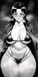  1girls ai_generated bikini bimbo blush curvy erect_nipples erect_nipples_under_clothes female greyscale hands_behind_back huge_breasts looking_at_viewer misato_katsuragi monochrome nai_diffusion neon_genesis_evangelion nipples nipples_visible_through_clothing nude open_clothes presenting pursed_lips pussy_visible_through_bikini pussy_visible_through_clothes pussy_visible_through_swimsuit pussy_visible_through_thong shiny_skin skimpy solo stable_diffusion standing steam string_bikini sweat thick_thighs trenchcoat voluptuous wide_hips 