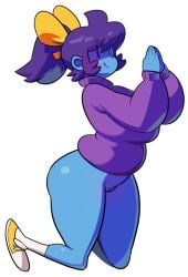  2019 ass big_ass blue_body blue_skin bottomless female female_focus female_only ghost_girl hair_ornament marina_(noill) mob_face noill original original_character purple_hair pussy shoes sneakers sweater thick_thighs thighs 
