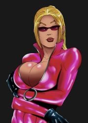 1girls arm_under_breasts black_background blonde_hair breasts catsuit cleavage gloves high_collar large_breasts mtrellex17 namco nina_williams pink_catsuit pink_eyewear pink_outfit ponytail purple-tinted_eyewear shiny_breasts shiny_clothes solo_female solo_focus sunglasses tekken tekken_1 tekken_2 tekken_3 tekken_4 tekken_5_dark_resurrection tekken_6_bloodline_rebellion tekken_7 tekken_8 tekken_blood_vengeance tekken_bloodline tekken_tag_tournament tekken_tag_tournament_2 tekken_the_motion_picture tinted_eyewear