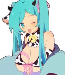  1girls condom condoms_on_body cowbell female_focus hatsune_miku large_breasts tagme used_condom vocaloid 