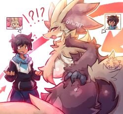  !? 2023 anthro ass ass_grab big_ass big_breasts black_hair body_swap breasts brown_eyes canine cheek_tuft confused confusion delphox ear_tuft elbow_tufts eyelashes fangs fluffy_ass fluffy_tail fox fox_girl fox_tail generation_6_pokemon grey_fur hoodie huge_ass huge_breasts multicolored_body multicolored_fur nyaswitchnya pok&eacute;mon_(species) pokemon pokemon_(species) pokemon_xy red_eyes red_fur signature tail white_fur yellow_fur 