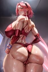  1girls ai_generated bindi bubble_butt curvy curvy_body curvy_female huge_breasts looking_at_viewer looking_back naruto naruto_(series) sakura_haruno stable_diffusion voluptuous voluptuous_female 