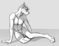  abs anthro athletic athletic_male black_and_white ear_tuft effedupspecimen felid feline flaccid fur furry genitals hair hair_over_eye hi_res lynx male mammal monochrome muscular muscular_anthro muscular_male nude nude_male one_eye_obstructed paws penis pose shaded simple_background simple_shading sitting solo tuft white_body white_fur 