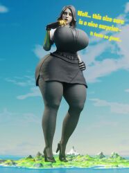  3d apokailypseart ass_bigger_than_building ass_bigger_than_city ass_bigger_than_head bigger_female bigger_than_mountain breasts_bigger_than_building breasts_bigger_than_city breasts_bigger_than_head dialogue enjoying female finger_in_mouth fortnite fortnite:_battle_royale giant giantess hand_on_hip huge_ass huge_breasts huge_thighs island looking_at_viewer marigold_(fortnite) thick_thighs 