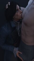  2boys big_penis black_hair blue_eyes bulge_through_clothing clothed clothed_male cute_male emberstock eye_contact femboy freckles fully_clothed gay grabbing_penis hair_strand hand_on_head licking_male_nipple licking_nipples lies_of_p looking_at_partner looking_up male male/male male_focus male_nipple_licking male_nipple_sucking male_only medium_hair muscular muscular_male nipple_licking nipple_play partially_clothed penis_under_clothes pinocchio_(lies_of_p) slim submissive submissive_male sucking_male_nipple topless twink yaoi 