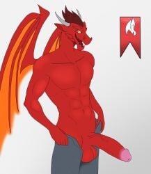  1boy alphanoob anthro balls dragon dragon_city erect_penis erection fire fur furry furry_only gay genitals hi_res horn male male_only penis raised_tail simple_background smile solo veiny_penis video_games white_background wings yaoi 