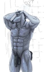  abs absurd_res anthro balls bathing biceps casual_nudity equid equine flaccid foreskin fur genitals hi_res horse humanoid_genitalia humanoid_hands humanoid_penis male male_only mammal manly muscular muscular_anthro muscular_male navel nipples nude pecs penis quads shower shower_head showering solo solo_focus standing tail water wet zhaqez 