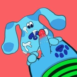  animated blue&#039;s_clues blue_(blue&#039;s_clues) blue_fur canine cum_on_face licking nickelodeon precum temmeh 