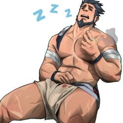  1boy 2022 abs bara barazoku beard biceps blush bulge chris_sdd clothing facial_hair gay hairy hairy_arms hairy_chest hi_res highres male male_focus male_only male_pubic_hair manly muscles muscular muscular_arms muscular_legs muscular_male muscular_thighs naruto naruto_(series) nipples sarutobi_asuma solo solo_male 