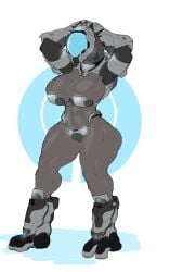  2020 alien alien_female armored_gloves artlegionary big_breasts breasts covenant elite_(halo) female female_alien female_sangheili female_soldier front_view full-length_portrait genitals grey_armor grey_body halo_(series) humanoid large_breasts looking_at_viewer microsoft nipples pinup portrait pose pussy sangheili solo standing thick_thighs thighs video_games xbox_game_studios 