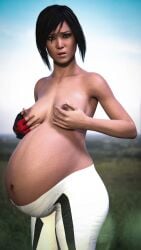  1girls 3d asian asian_female belly big_belly black_hair breasts faith_connors female female_only mirror&#039;s_edge nipples preggmaster pregnant solo 
