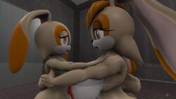  2girls 3d 3d_(artwork) age_difference aged_up anthro big_breasts breast_size_difference breasts brown_eyes completely_nude cream_the_rabbit female female_only huge_breasts hugging kidnapped lagomorph lipstick looking_at_another mammal milf mother_and_daughter nipples nude nude_female peril rabbit sega sfm sonic_(series) sonic_the_hedgehog_(series) teen teenage_girl teenager thehumblefellow trapped vanilla_the_rabbit water 