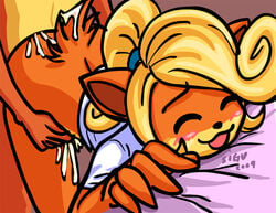  2009 animal_ear anthro ass ass_up bandicoot blush brother_and_sister coco_bandicoot crash_(series) crash_bandicoot crash_bandicoot_(series) cum cum_on_ass cumming from_behind furry furry_only incest sex sigu smile straight straight_hair tail 