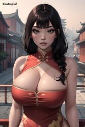  1girls ai_generated artist_name asian asian_female bare_shoulders big_breasts big_lips black_hair braid braided_hair breasts brown_eyes busty china_dress chinese_clothes cleavage clothed clothing detailed_background dress eyelashes female female_human female_only hi_res high_resolution highres hourglass_figure human iknowkungfu42 large_breasts light-skinned_female light_skin lips long_hair looking_at_viewer original original_character parted_lips red_clothing red_dress single_braid solo thick_lips 